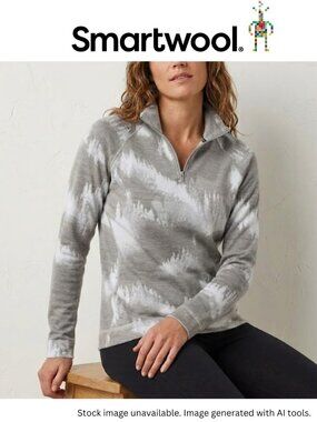 Smartwool Classic Thermal Merino Base Layer 1/4 Zip Grey Foggy Pines Size XL